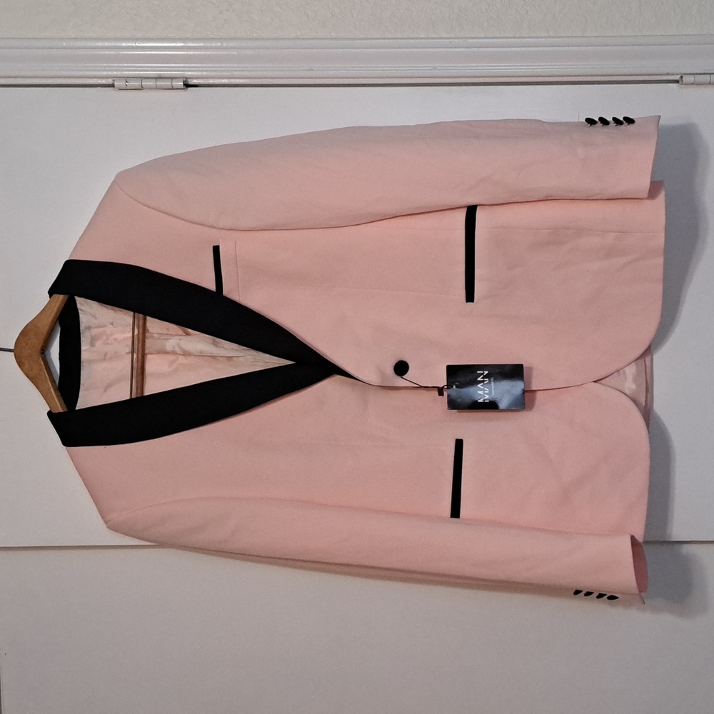 Skinny Contrast Lapel Pink Suit